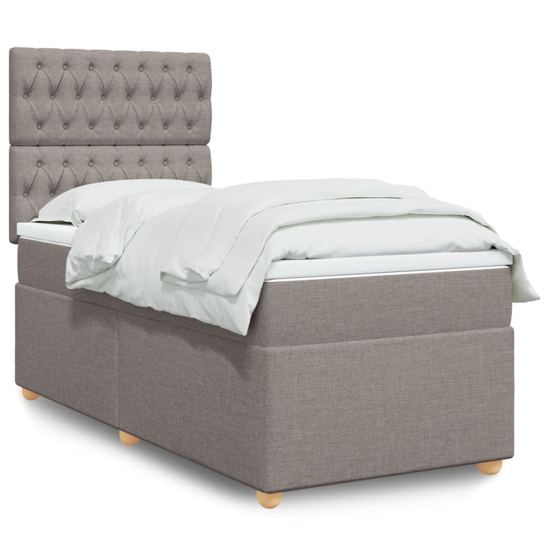 Pat box spring cu saltea, gri taupe, 90x190 cm, textil