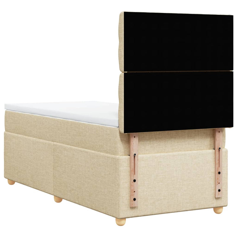 Pat box spring cu saltea, crem, 90x190 cm, textil