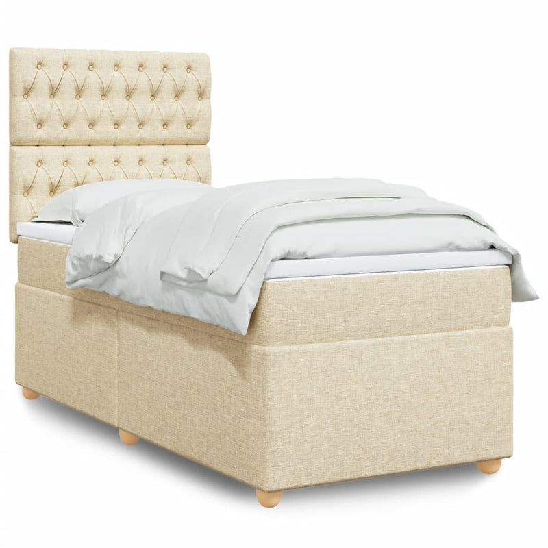 Pat box spring cu saltea, crem, 90x190 cm, textil