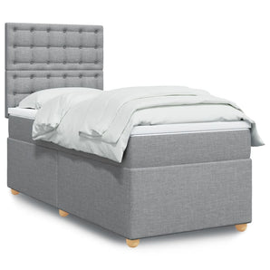 Pat box spring cu saltea, gri deschis, 90x190 cm, textil