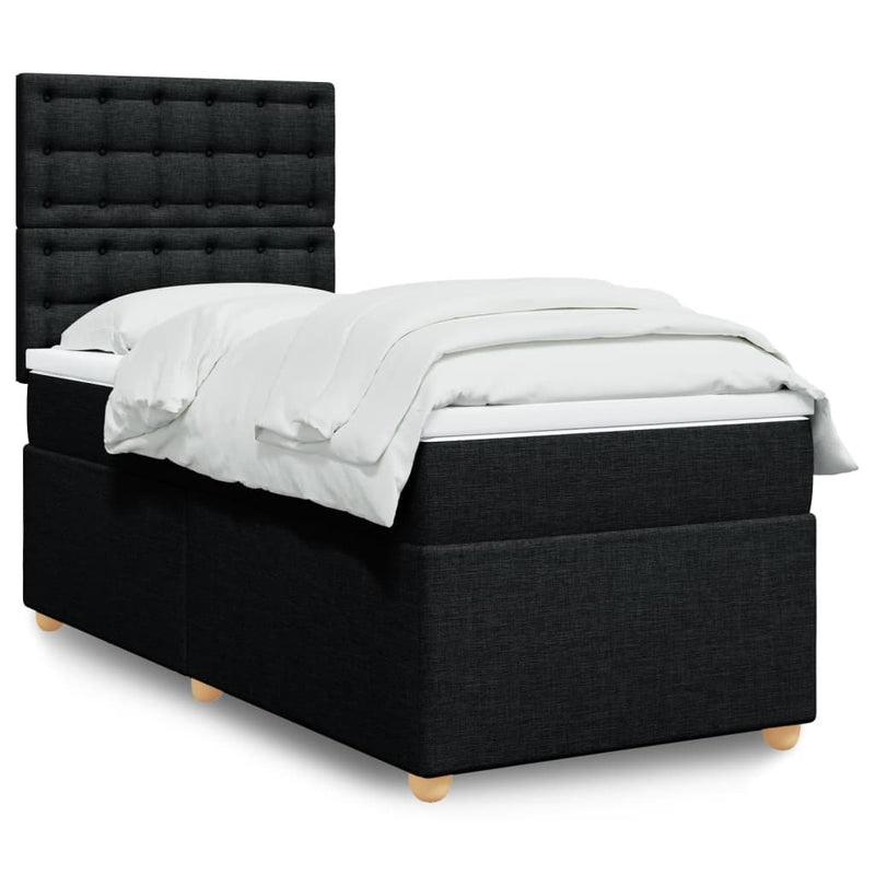 Pat box spring cu saltea, negru, 90x190 cm, textil