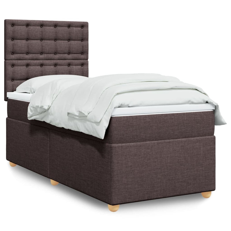 Pat box spring cu saltea, maro închis, 90x190 cm, textil
