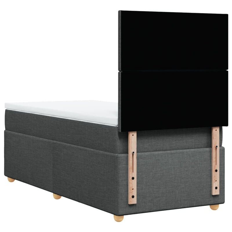 Pat box spring cu saltea, gri închis, 90x200 cm, textil