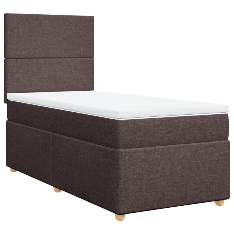 Pat box spring cu saltea, maro închis, 90x200 cm, textil