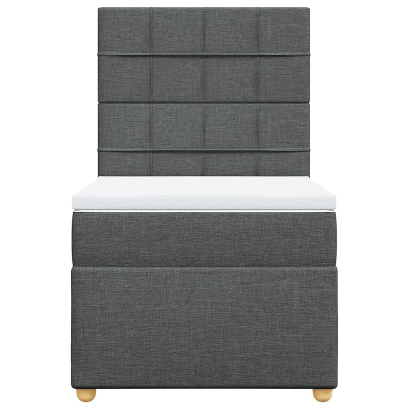 Pat box spring cu saltea, gri închis, 90x200 cm, textil