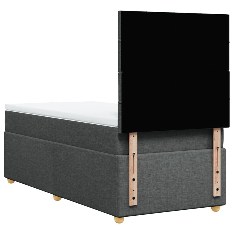 Pat box spring cu saltea, gri închis, 90x200 cm, textil