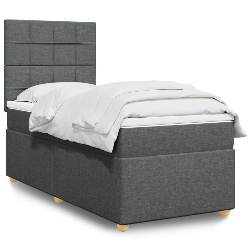 Pat box spring cu saltea, gri închis, 90x200 cm, textil