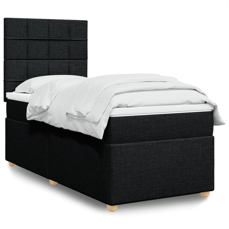 Pat box spring cu saltea, negru, 90x200 cm, textil