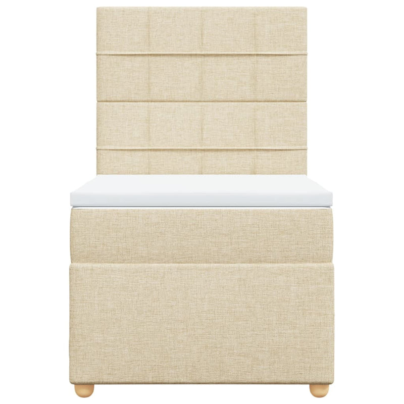 Pat box spring cu saltea, crem, 90x200 cm, textil