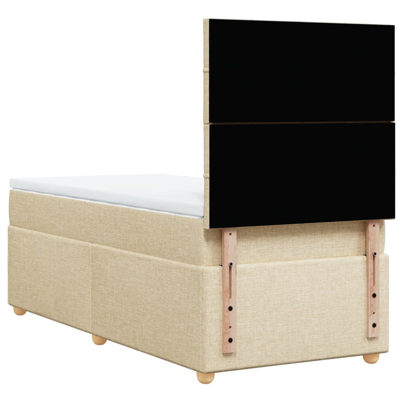 Pat box spring cu saltea, crem, 90x200 cm, textil
