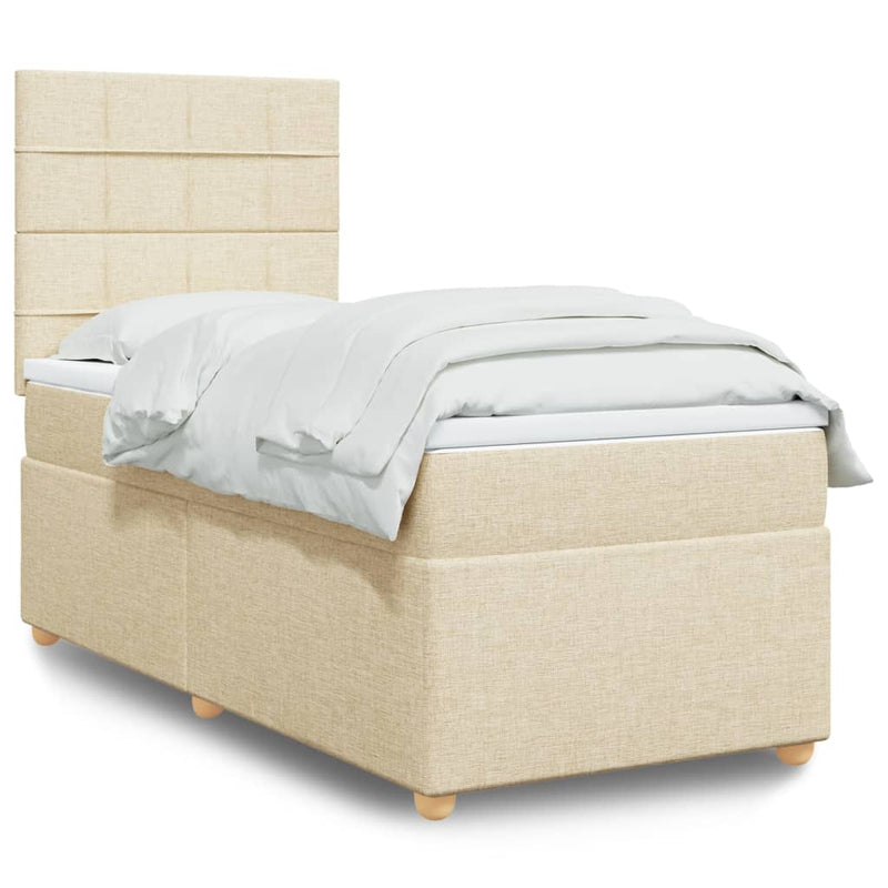 Pat box spring cu saltea, crem, 90x200 cm, textil
