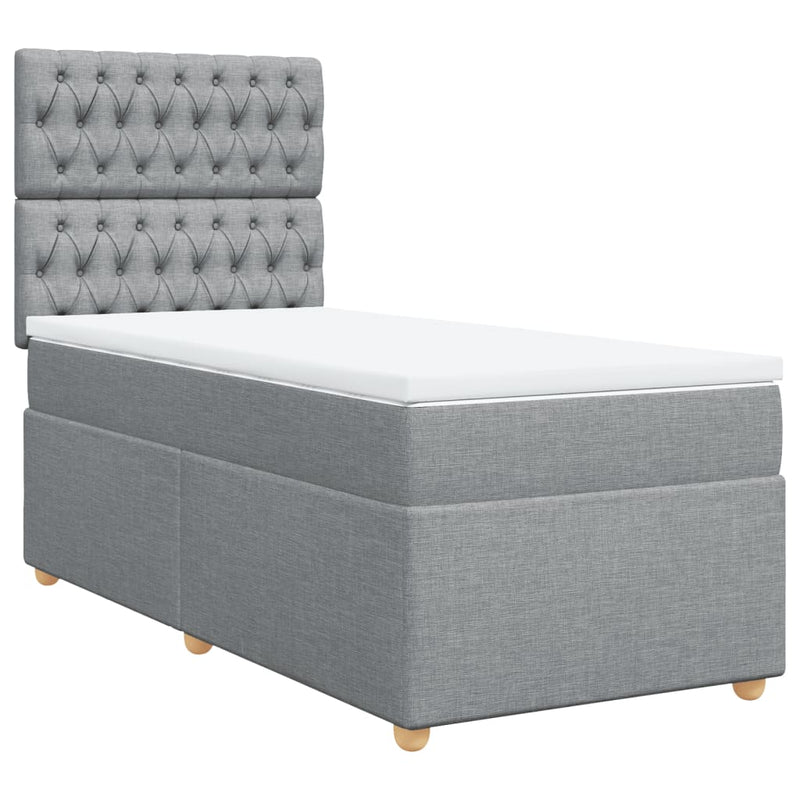 Pat box spring cu saltea, gri deschis, 90x200 cm, textil