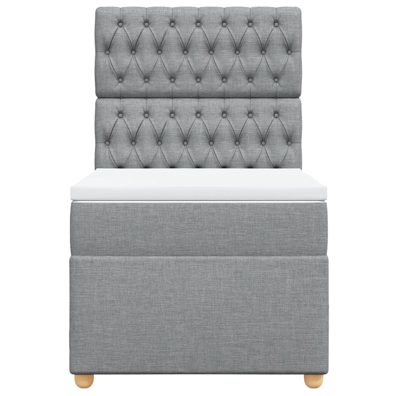 Pat box spring cu saltea, gri deschis, 90x200 cm, textil