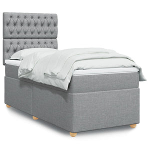 Pat box spring cu saltea, gri deschis, 90x200 cm, textil
