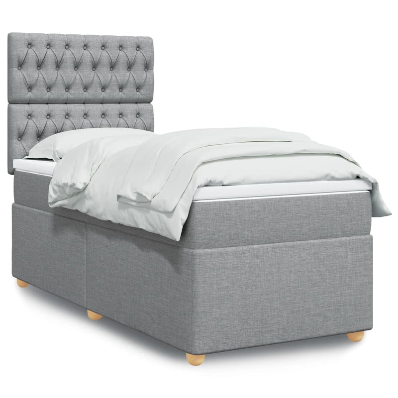 Pat box spring cu saltea, gri deschis, 90x200 cm, textil