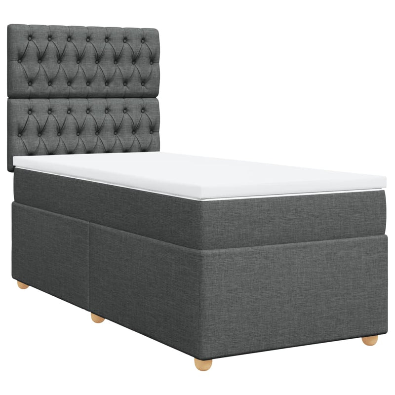 Pat box spring cu saltea, gri închis, 90x200 cm, textil
