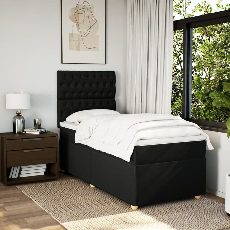 Pat box spring cu saltea, negru, 90x200 cm, textil