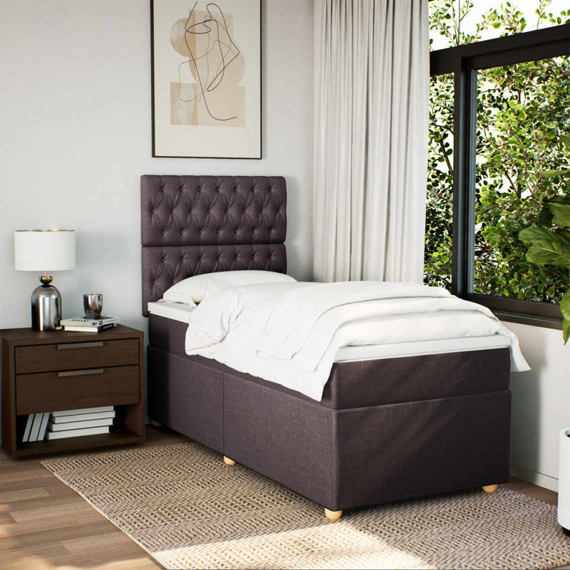 Pat box spring cu saltea, maro închis, 90x200 cm, textil