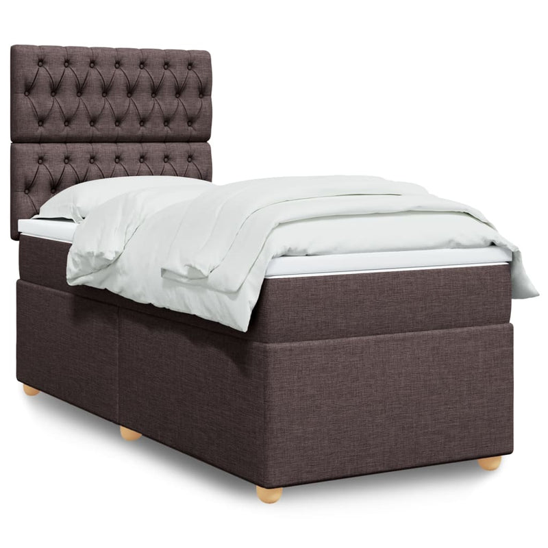 Pat box spring cu saltea, maro închis, 90x200 cm, textil