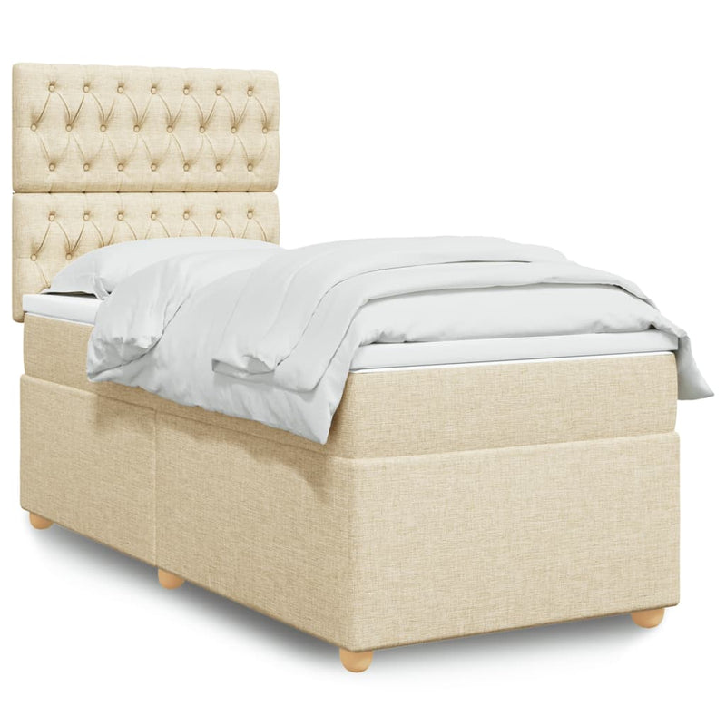 Pat box spring cu saltea, crem, 90x200 cm, textil