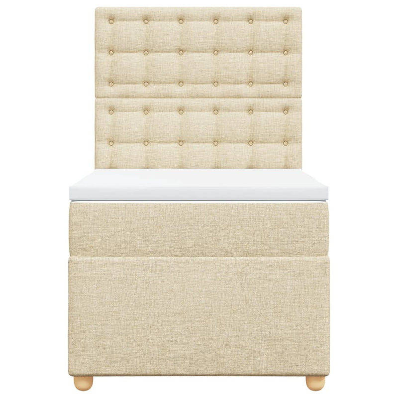 Pat box spring cu saltea, crem, 90x200 cm, textil