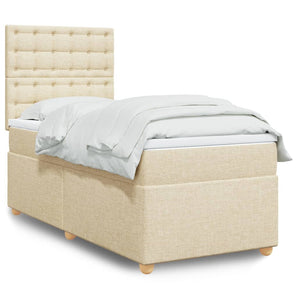 Pat box spring cu saltea, crem, 90x200 cm, textil