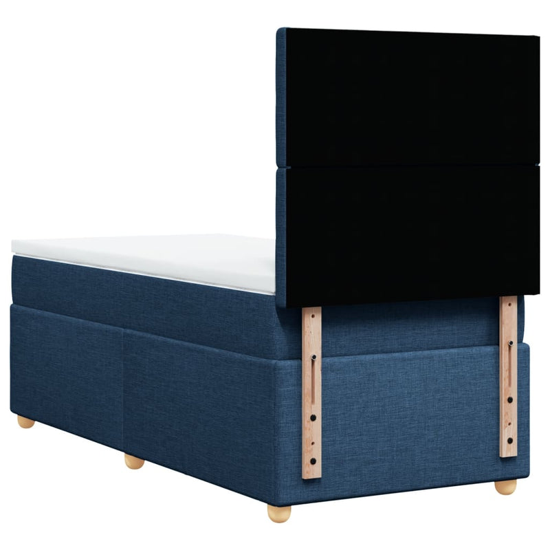 Pat box spring cu saltea, albastru, 90x200 cm, textil
