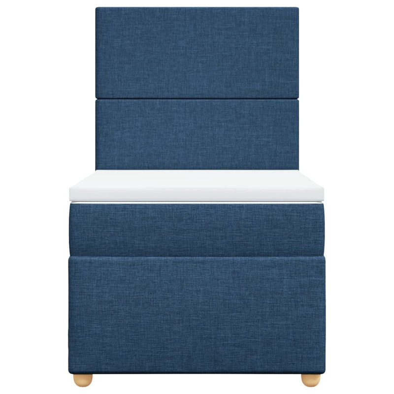 Pat box spring cu saltea, albastru, 100x200 cm, textil