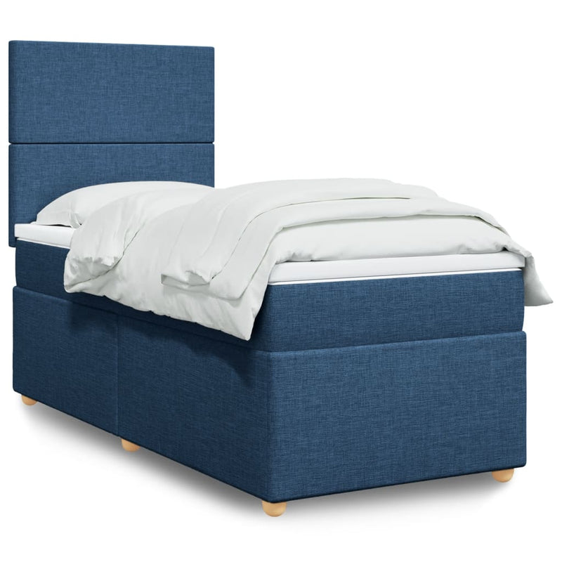 Pat box spring cu saltea, albastru, 100x200 cm, textil