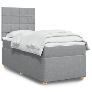 Pat box spring cu saltea, gri deschis, 100x200 cm, textil
