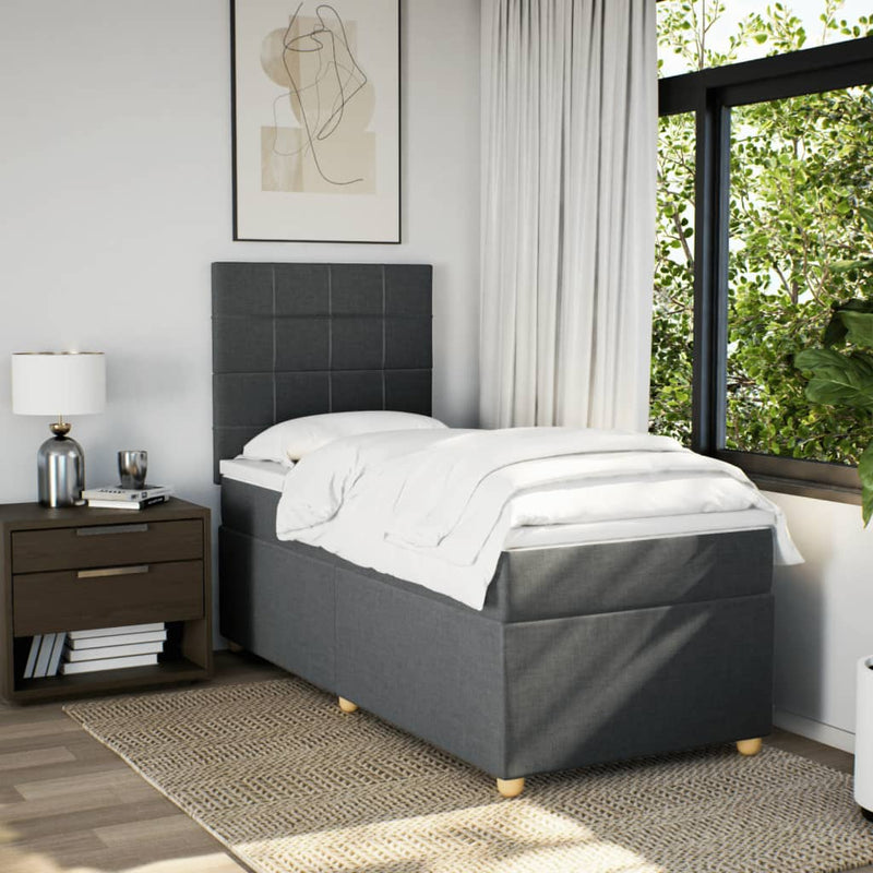 Pat box spring cu saltea, gri închis, 100x200 cm, textil