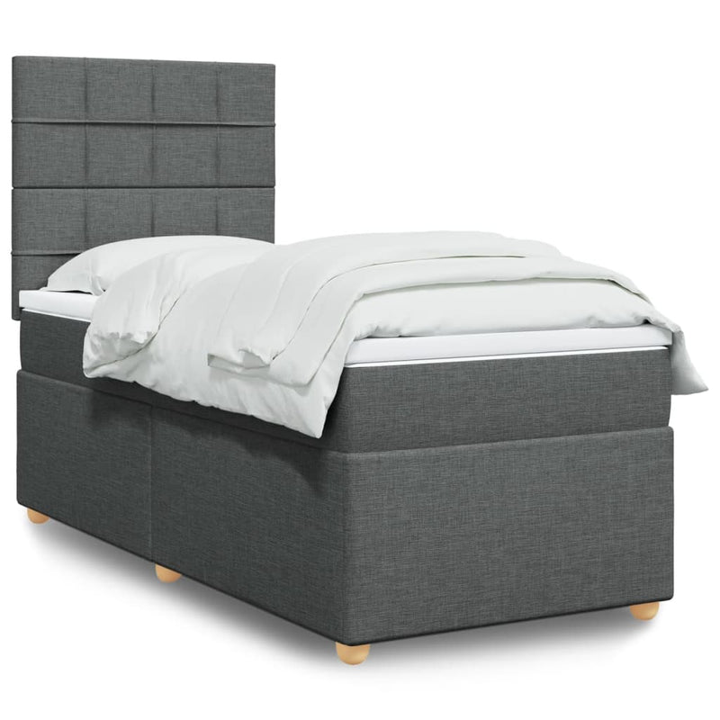 Pat box spring cu saltea, gri închis, 100x200 cm, textil