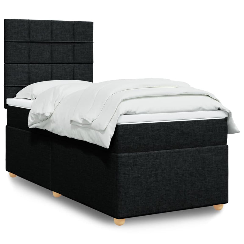 Pat box spring cu saltea, negru, 100x200 cm, textil