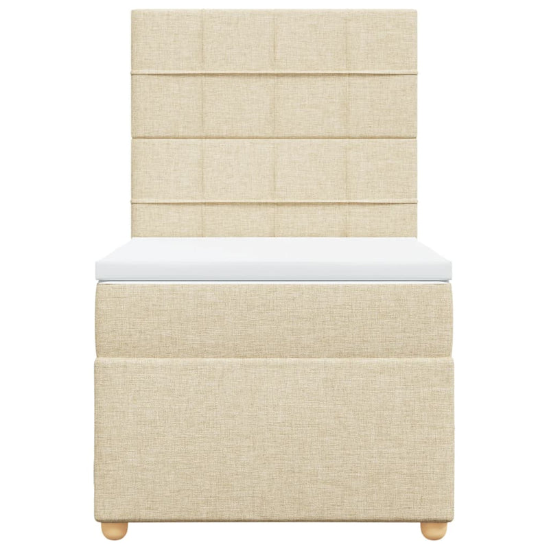 Pat box spring cu saltea, crem, 100x200 cm, textil