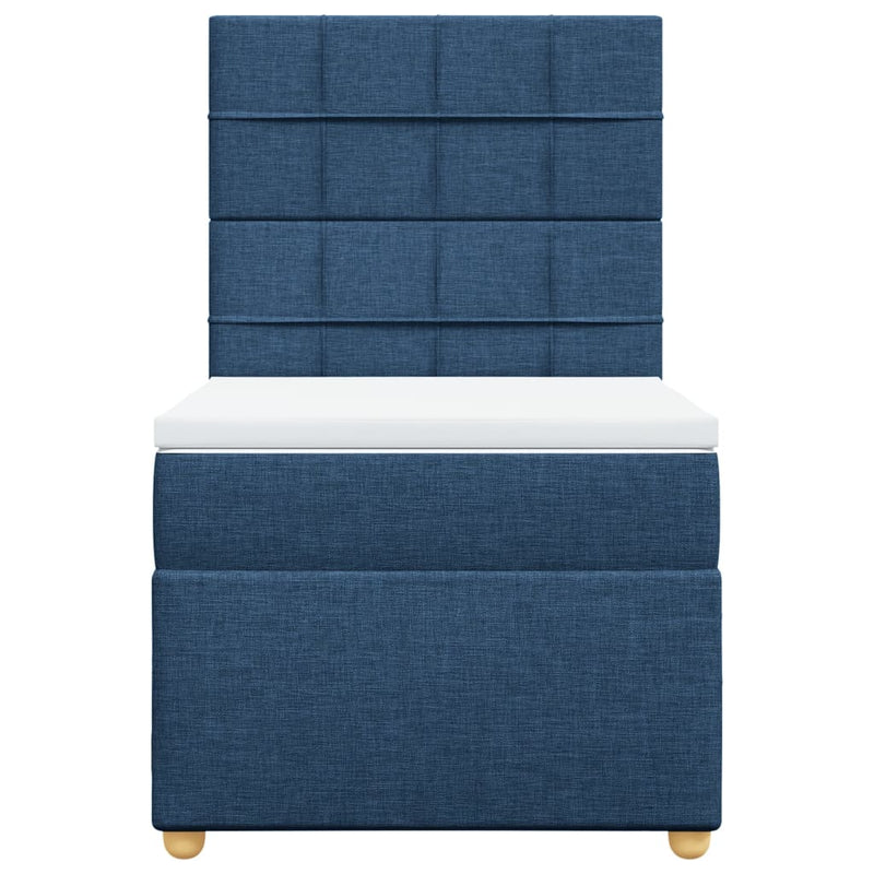 Pat box spring cu saltea, albastru, 100x200 cm, textil