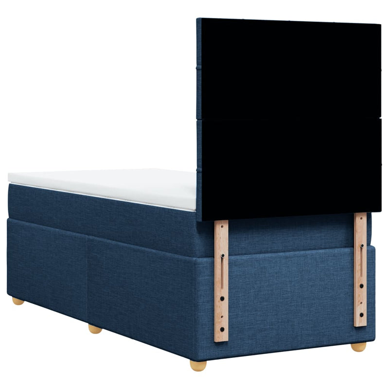 Pat box spring cu saltea, albastru, 100x200 cm, textil