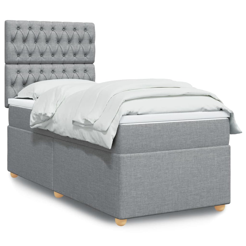 Pat box spring cu saltea, gri deschis, 100x200 cm, textil