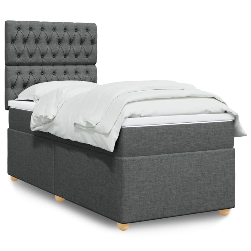 Pat box spring cu saltea, gri închis, 100x200 cm, textil