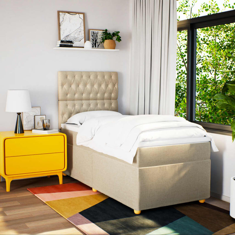 Pat box spring cu saltea, crem, 100x200 cm, textil