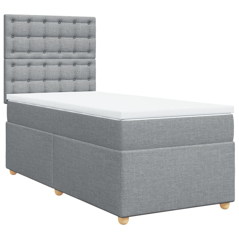 Pat box spring cu saltea, gri deschis, 100x200 cm, textil