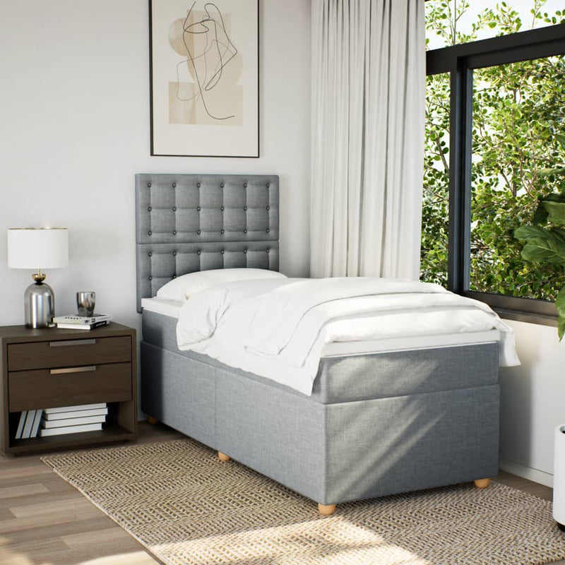 Pat box spring cu saltea, gri deschis, 100x200 cm, textil