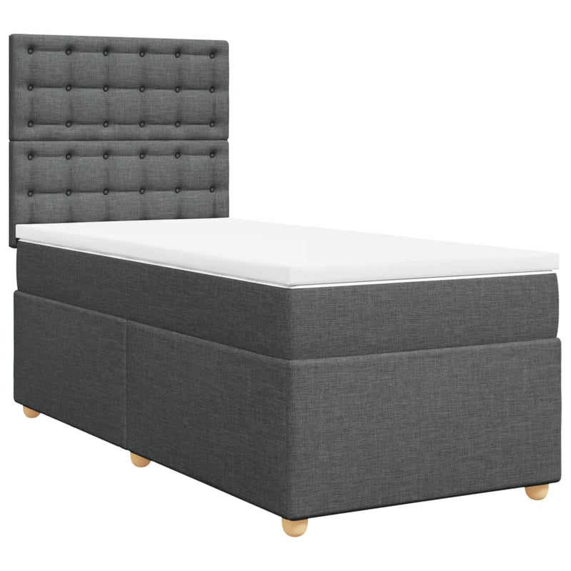 Pat box spring cu saltea, gri închis, 100x200 cm, textil