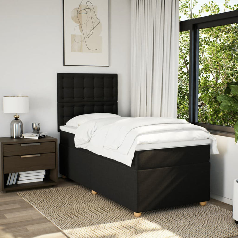 Pat box spring cu saltea, negru, 100x200 cm, textil