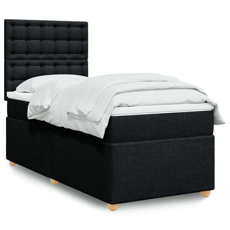 Pat box spring cu saltea, negru, 100x200 cm, textil