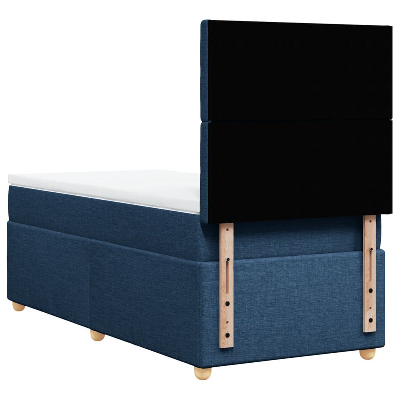 Pat box spring cu saltea, albastru, 100x200 cm, textil