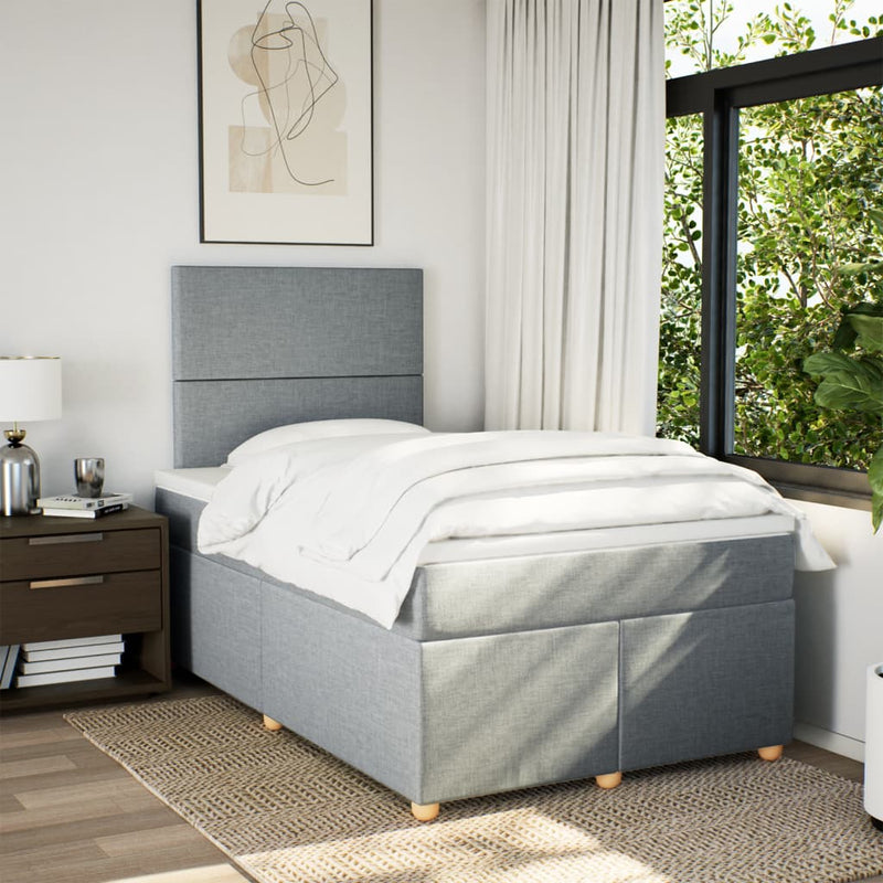 Pat box spring cu saltea, gri deschis, 120x190 cm, textil