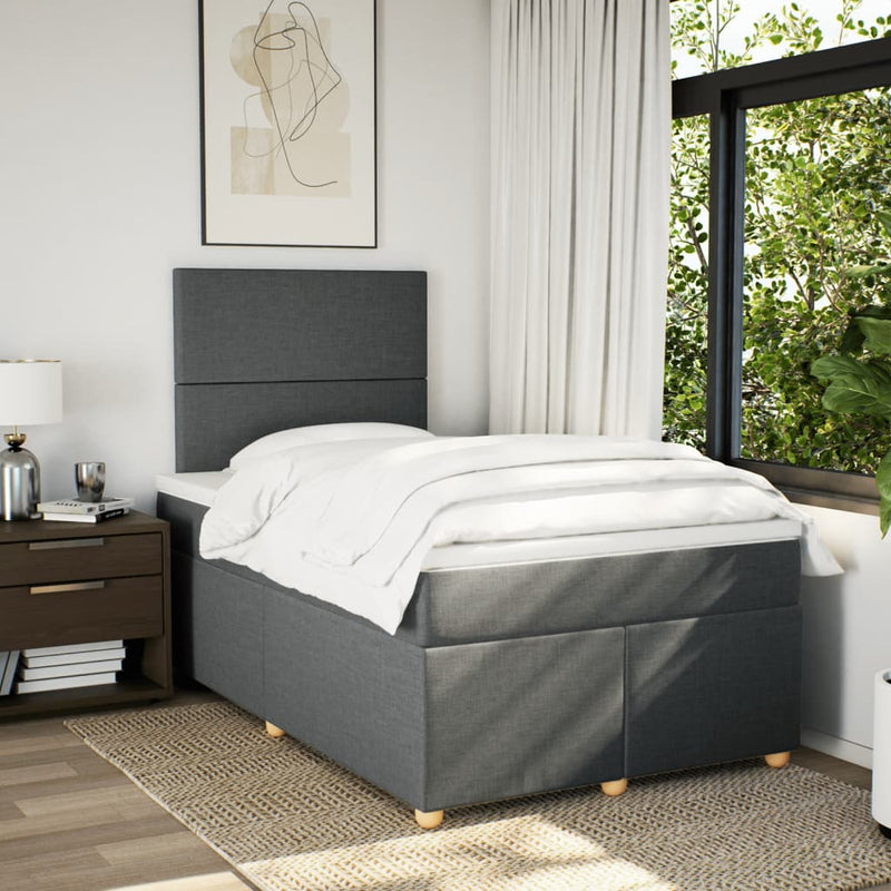 Pat box spring cu saltea, gri închis, 120x190 cm, textil