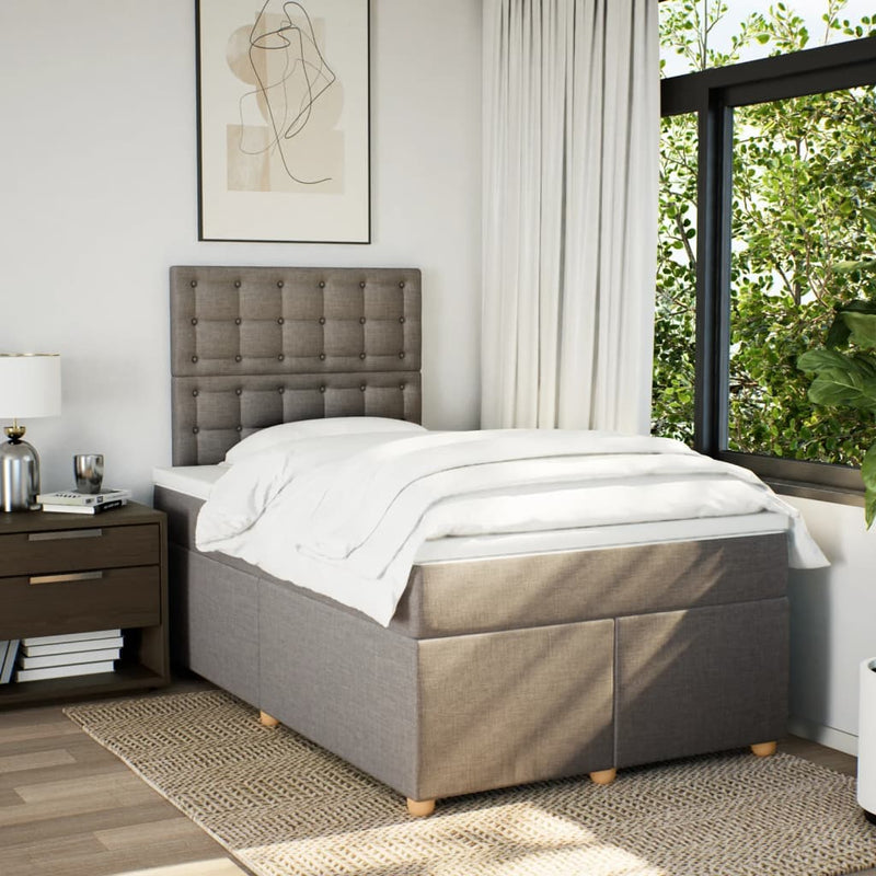 Pat box spring cu saltea, taupe, 120x190 cm material textil