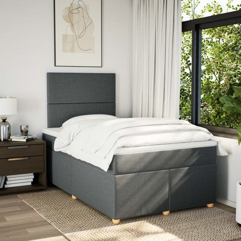 Pat box spring cu saltea, gri închis, 120x200 cm, textil