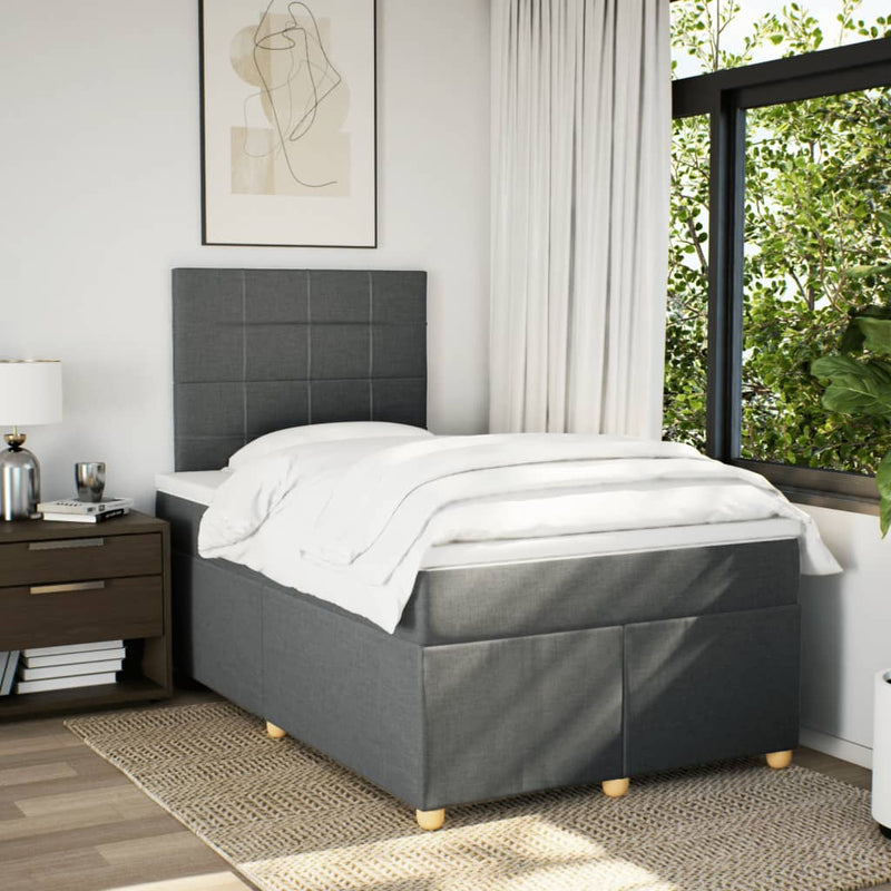 Pat box spring cu saltea, gri închis, 120x200 cm, textil